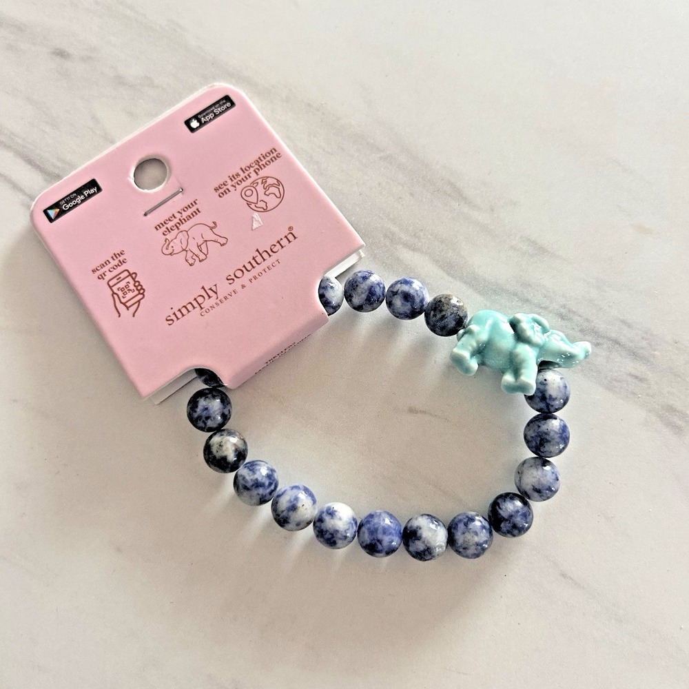 Simply Southern Conserve & Protect Tracking Bracelet Lava Blue Aqua Elephant #3‎